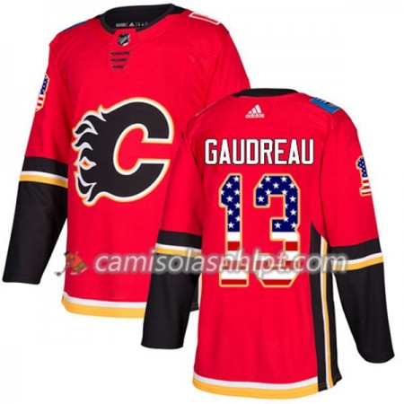 Camisola Calgary Flames Johnny Gaudreau 13 Adidas 2017-2018 Vermelho USA Flag Fashion Authentic - Homem